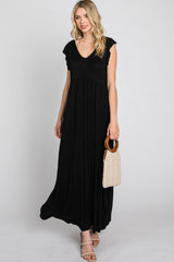 Black Flutter Sleeve Maternity Maxi Dress