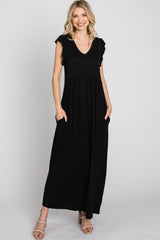 Black Flutter Sleeve Maxi Dress