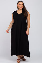 Black Flutter Sleeve Plus Maxi Dress