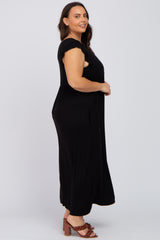 Black Flutter Sleeve Plus Maxi Dress