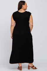 Black Flutter Sleeve Plus Maxi Dress