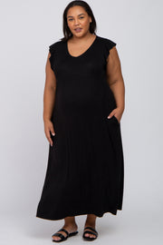 Black Flutter Sleeve Maternity Plus Maxi Dress