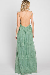 Mint Green Crochet Lace Open Back Maxi Dress