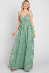 Mint Green Crochet Lace Open Back Maxi Dress