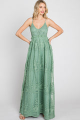 Mint Green Crochet Lace Open Back Maxi Dress