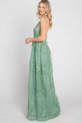 Mint Green Crochet Lace Open Back Maxi Dress