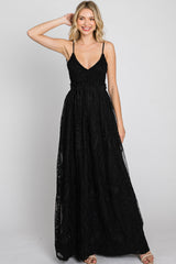 Black Crochet Lace Open Back Maxi Dress