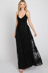 Black Crochet Lace Open Back Maxi Dress