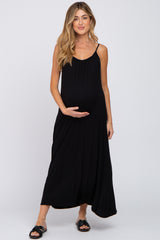 Black Solid Sleeveless Maternity Maxi Dress