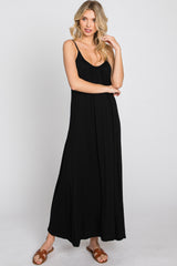 Black Solid Sleeveless Maternity Maxi Dress