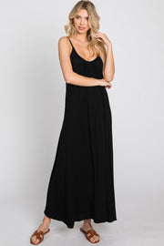 Black Solid Sleeveless Maxi Dress