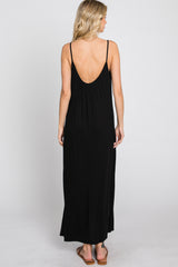 Black Solid Sleeveless Maxi Dress