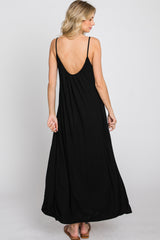 Black Solid Sleeveless Maxi Dress