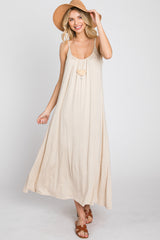 Beige Solid Sleeveless Maxi Dress