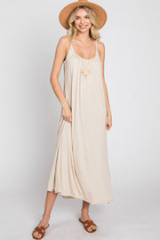 Beige Solid Sleeveless Maxi Dress