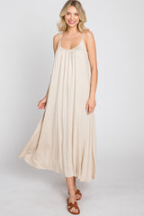 Beige Solid Sleeveless Maxi Dress