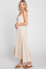 Beige Solid Sleeveless Maxi Dress