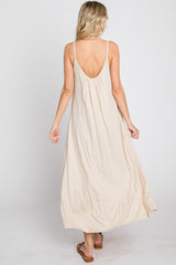 Beige Solid Sleeveless Maxi Dress