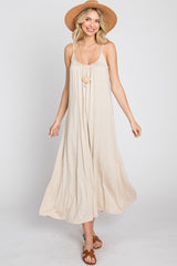 Beige Solid Sleeveless Maxi Dress