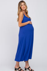 Royal Blue Solid Sleeveless Maternity Maxi Dress