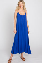 Royal Blue Solid Sleeveless Maxi Dress