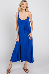 Royal Blue Solid Sleeveless Maxi Dress