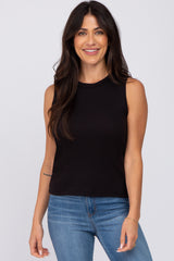 Black Ribbed Sleeveless Maternity Top