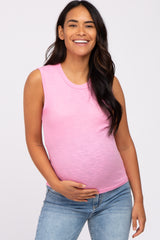 Pink Ribbed Sleeveless Maternity Top