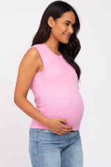 Pink Ribbed Sleeveless Maternity Top