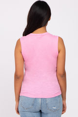 Pink Ribbed Sleeveless Maternity Top