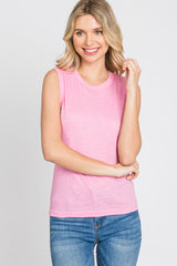 Pink Ribbed Sleeveless Top