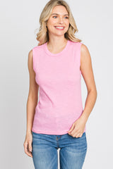 Pink Ribbed Sleeveless Top