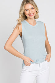 Light Blue Ribbed Sleeveless Top