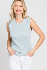 Light Blue Ribbed Sleeveless Top