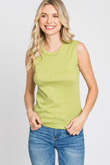 Green Ribbed Sleeveless Top