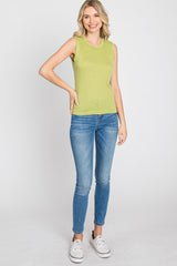 Green Ribbed Sleeveless Top