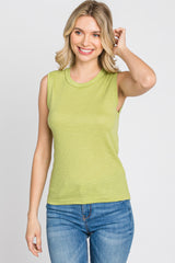 Green Ribbed Sleeveless Top