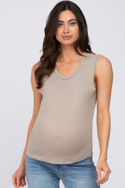 Taupe Ribbed Sleeveless Maternity Top