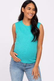 Turquoise Ribbed Sleeveless Maternity Top