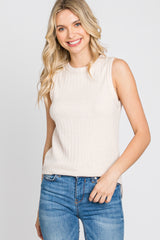 White Ribbed Sleeveless Top