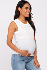 White Ribbed Sleeveless Maternity Top