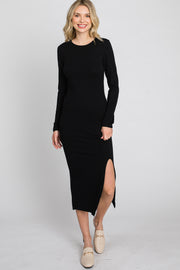 Black Side Slit Fitted Dress