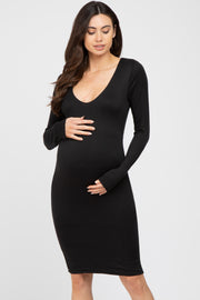 Black Long Sleeve Fitted Maternity Dress