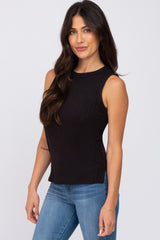 Black Ribbed Knit Sleeveless Top