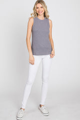 Charcoal Ribbed Knit Sleeveless Top