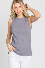 Charcoal Ribbed Knit Sleeveless Top