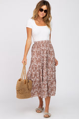 Mocha Floral Tiered Maternity Midi Skirt