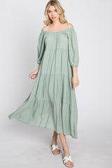 Light Olive Tiered Midi Dress