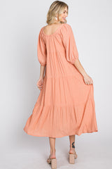 Peach Tiered Midi Dress