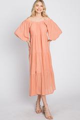 Peach Tiered Midi Dress